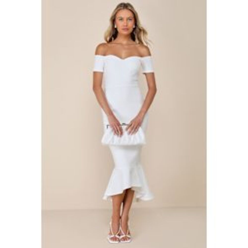 Lulu's Off-Shoulder White Mermaid Hem Dress